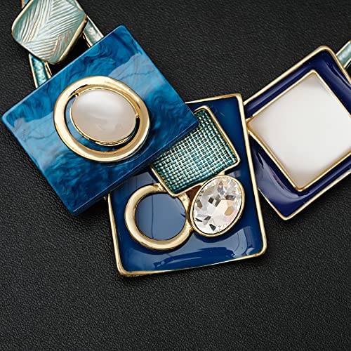 CSY Fashion Oval Crystal Opals Statement Bib Necklace Earrings Gold Plated Bohemian Costume Jewelry Set Gifts for Women (blue)