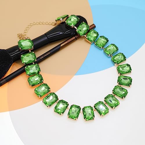 JNF Crystal Rhinestone Choker Collar Necklace For Women Colorful Gemstones Neck Chain Trendy Sparkly Statement Piece Crystal Rhinestone Bib Necklace (Green)