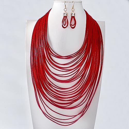 Kiszu Women Multi Layer Choker Necklace Chunky Wax Line Bib Necklace Statement Jewelry Pendent Handmade Presents
