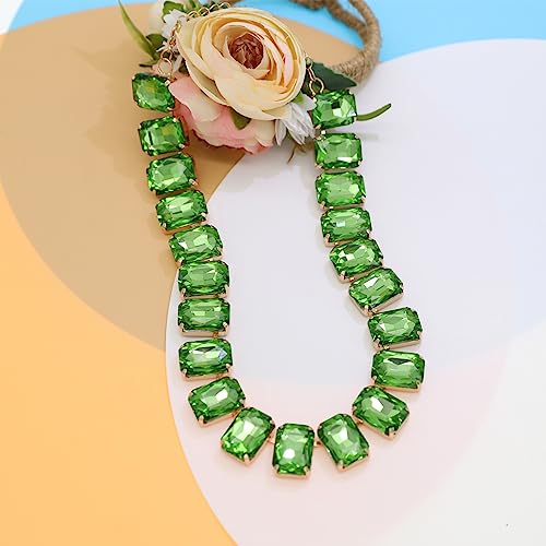 JNF Crystal Rhinestone Choker Collar Necklace For Women Colorful Gemstones Neck Chain Trendy Sparkly Statement Piece Crystal Rhinestone Bib Necklace (Green)