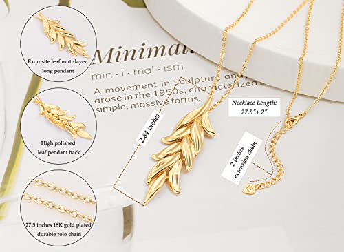 PERNNLA PEARL Statement Leaf Pendant Long Necklaces Dainty Gold Chain Sweater Necklaces Multi-layer Y Necklace for Women Boho Fashion Jewelry