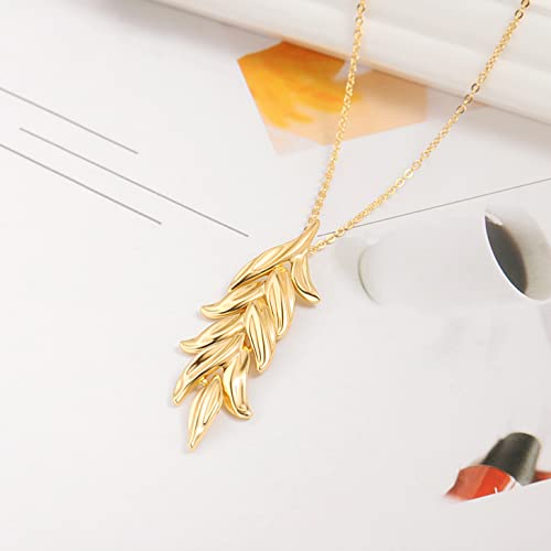 PERNNLA PEARL Statement Leaf Pendant Long Necklaces Dainty Gold Chain Sweater Necklaces Multi-layer Y Necklace for Women Boho Fashion Jewelry
