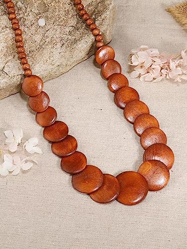 COLORFUL BLING Natural Chunky Wooden Beads Statement Necklace Boho African Tribal Collar Choker Bib Necklace Hippie Vacation Jewelry for Unisex Men Women Boy-Long Brown