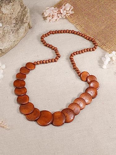 COLORFUL BLING Natural Chunky Wooden Beads Statement Necklace Boho African Tribal Collar Choker Bib Necklace Hippie Vacation Jewelry for Unisex Men Women Boy-Long Brown