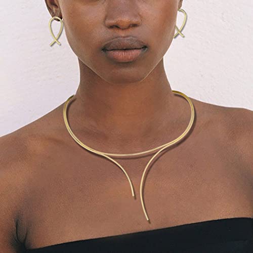 Wosois Choker Necklace Earrings Set Layered Chunky Chokers Statement Collar Necklaces African Alloy Costumes Jewelry Accessories for Women for Women and Girls (Gold)