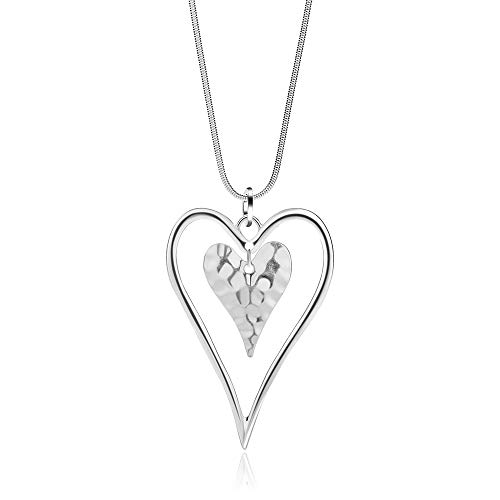 welbijoux Long Heart Necklace for Women Silver Chain Pendant Y Necklace Set Statement Pendant Chic Jewelry with Gifts Box