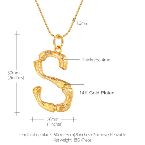 FOCALOOK Statement Bamboo Necklace, 14K Gold Plated Initial Name Pendant Necklace for Women - Big Bamboo Letter Charm Necklace(With Gift Box)