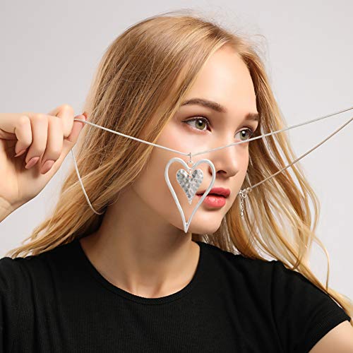 welbijoux Long Heart Necklace for Women Silver Chain Pendant Y Necklace Set Statement Pendant Chic Jewelry with Gifts Box