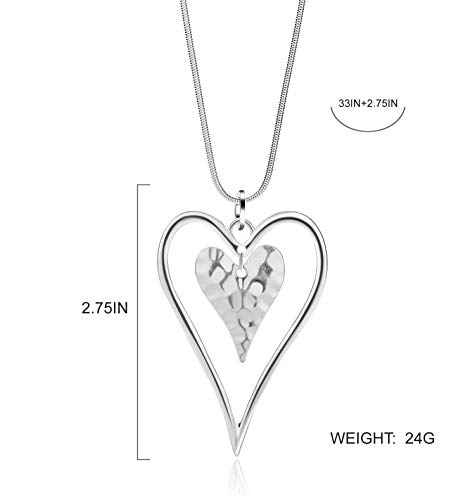 welbijoux Long Heart Necklace for Women Silver Chain Pendant Y Necklace Set Statement Pendant Chic Jewelry with Gifts Box