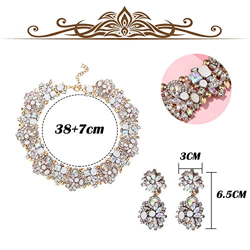 JOERICA Bib Statement Necklace for Women Chunky Choker Necklace and Earrings Set Rhinestone Vintage Fashion Necklace Costume Jewelry (White)
