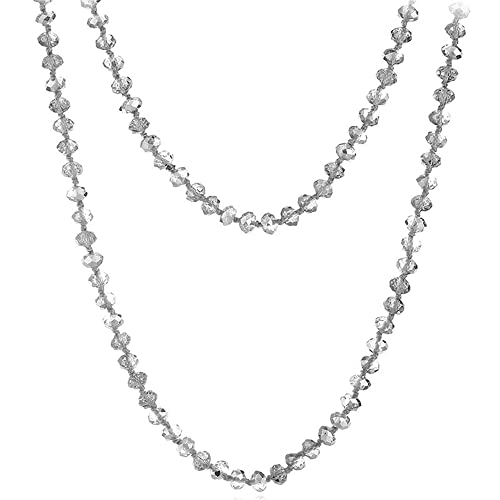 COLORFUL BLING 60-inch Long Hand Knotted Crystal Beaded Endless Strand Necklace Glass Beads Multi Layer Infinity Lariat for Women Men 1920s Flapper Sweater Costume Statement Jewelry-Gray