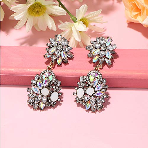 JOERICA Bib Statement Necklace for Women Chunky Choker Necklace and Earrings Set Rhinestone Vintage Fashion Necklace Costume Jewelry (White)