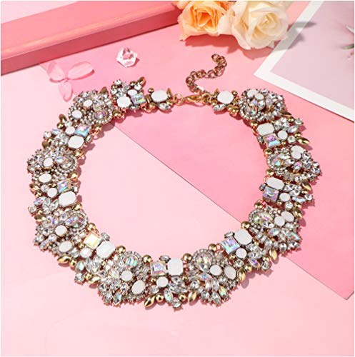 JOERICA Bib Statement Necklace for Women Chunky Choker Necklace and Earrings Set Rhinestone Vintage Fashion Necklace Costume Jewelry (White)