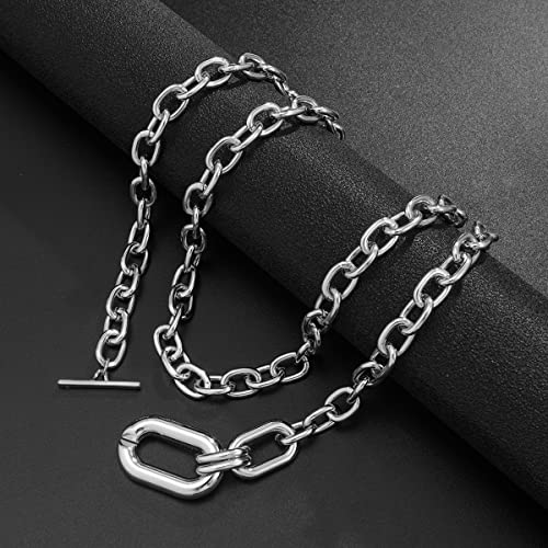 Jumwrit Layered Necklaces Chunky Chain Toggle Necklaces Statement Choker Necklaces Punk Carabiner necklace for Women（Silver）