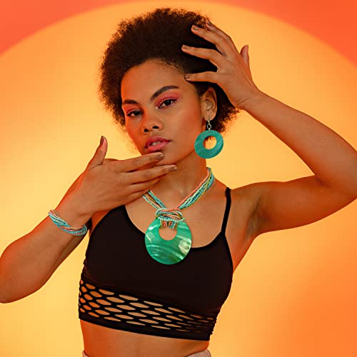 Coiris Multi Strand Statement Colorful Beaded Necklace with Big Circle Shell Pendant for Women (ST0012)