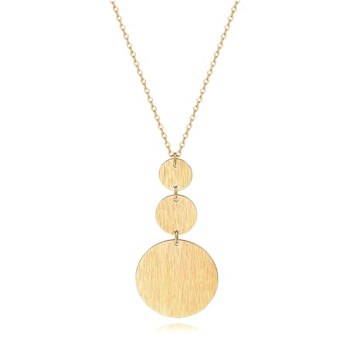 PEARLADA Statement Long Pendant Necklace, 18k Gold Disc Necklace for Sweater, Boho Simple Jewelry for Women Trendy