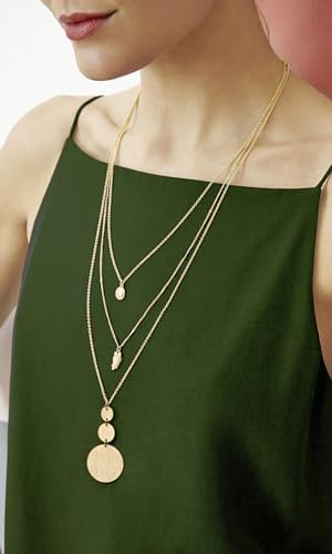 PEARLADA Statement Long Pendant Necklace, 18k Gold Disc Necklace for Sweater, Boho Simple Jewelry for Women Trendy