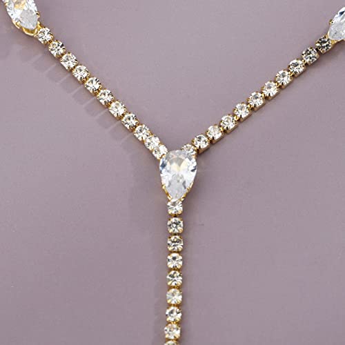 Xerling Rhinestones Tennis Chain Necklaces for Women Bling Crystal Zircon Pendant Choker Necklaces for Wedding Prom Dainty Statement Y-Necklaces for Brides (Gold)