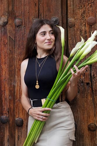 PEARLADA Statement Long Pendant Necklace, 18k Gold Disc Necklace for Sweater, Boho Simple Jewelry for Women Trendy