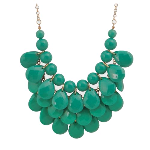 Jane Stone Fashion Bubble Layered Necklace Floating Teardrop Collar Statement Jewelry for Women(Fn0580-Emerald)