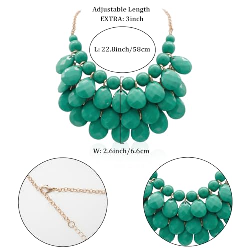 Jane Stone Fashion Bubble Layered Necklace Floating Teardrop Collar Statement Jewelry for Women(Fn0580-Emerald)