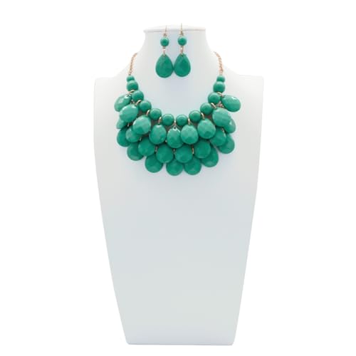 Jane Stone Fashion Bubble Layered Necklace Floating Teardrop Collar Statement Jewelry for Women(Fn0580-Emerald)