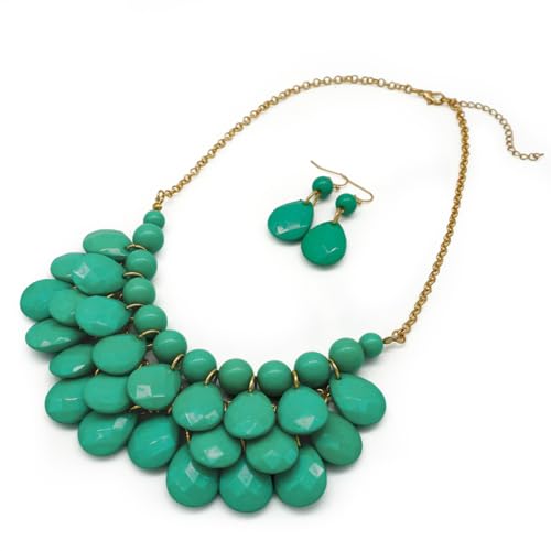 Jane Stone Fashion Bubble Layered Necklace Floating Teardrop Collar Statement Jewelry for Women(Fn0580-Emerald)
