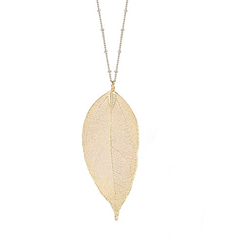 BOUTIQUELOVIN Gold Casual Long Leaf Necklaces for Women Girls Boho Feather Costume Statement Necklaces Extra Long Gypsy Necklace