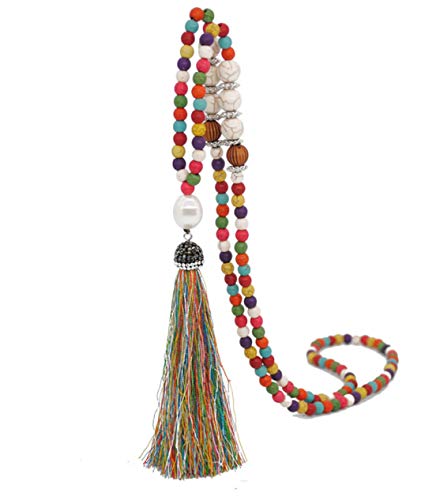 Tanyoyo Boho Beads Necklaces Chakra Statement Long Chain Tassel Necklace Jewerly Handmade Fashion Jewelry (Beads Necklaces, Multi-color mixing)