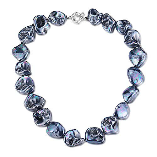 Pearl Choker Necklace for Women Boho Beaded Statement Necklace with Black White Large Freshwater Pearls Silver Fashion Jewelry Gift(Bright black)