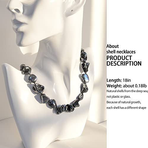 Pearl Choker Necklace for Women Boho Beaded Statement Necklace with Black White Large Freshwater Pearls Silver Fashion Jewelry Gift(Bright black)