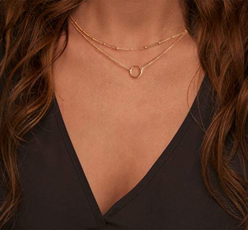 Dainty Gold Layered Karma Circle Choker Necklace