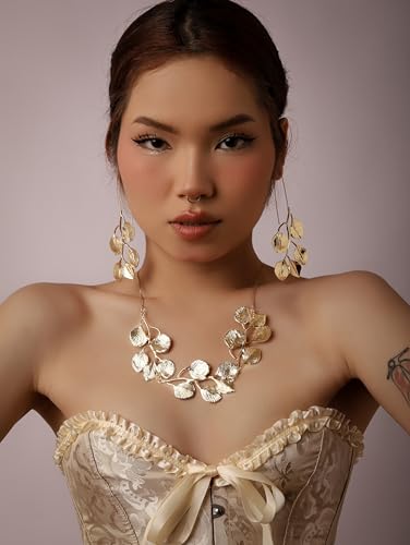 OJERRY Byzantine Medieval Renaissance Bold Vintage Retro Chunky Costume Gold Statement Pendant Leaf Flower Charm Necklace Cool Jewelry Necklaces Coolest Gifts for Women Chunky Trendy In Their 30s