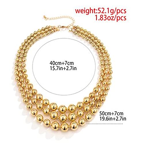 Punk Layered Chunky Bead Ball Chain Collar Choker Necklace Hip Hop Bib Statement Necklace for Women Girl Teen Friend Stacking Wedding Jewelry Christmas Gift-A gold-1