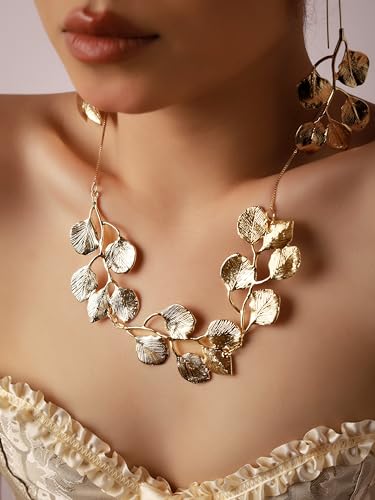 OJERRY Byzantine Medieval Renaissance Bold Vintage Retro Chunky Costume Gold Statement Pendant Leaf Flower Charm Necklace Cool Jewelry Necklaces Coolest Gifts for Women Chunky Trendy In Their 30s