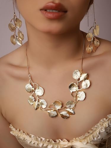 OJERRY Byzantine Medieval Renaissance Bold Vintage Retro Chunky Costume Gold Statement Pendant Leaf Flower Charm Necklace Cool Jewelry Necklaces Coolest Gifts for Women Chunky Trendy In Their 30s