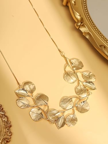 OJERRY Byzantine Medieval Renaissance Bold Vintage Retro Chunky Costume Gold Statement Pendant Leaf Flower Charm Necklace Cool Jewelry Necklaces Coolest Gifts for Women Chunky Trendy In Their 30s