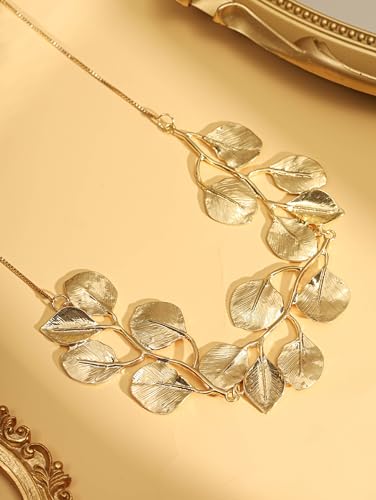 OJERRY Byzantine Medieval Renaissance Bold Vintage Retro Chunky Costume Gold Statement Pendant Leaf Flower Charm Necklace Cool Jewelry Necklaces Coolest Gifts for Women Chunky Trendy In Their 30s