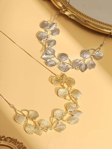 OJERRY Byzantine Medieval Renaissance Bold Vintage Retro Chunky Costume Gold Statement Pendant Leaf Flower Charm Necklace Cool Jewelry Necklaces Coolest Gifts for Women Chunky Trendy In Their 30s