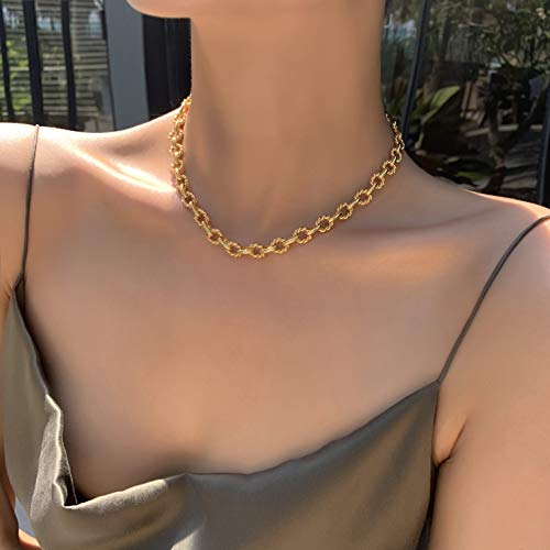 ACC PLANET Statement 14k Gold Plated 4mm Thick Oval Chain Link Choker Toggle Necklaces Chunky Gold Jewelry for Women Mothers Gift