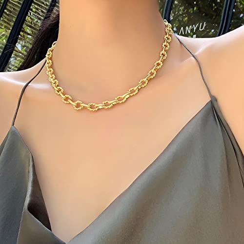 ACC PLANET Statement 14k Gold Plated 4mm Thick Oval Chain Link Choker Toggle Necklaces Chunky Gold Jewelry for Women Mothers Gift