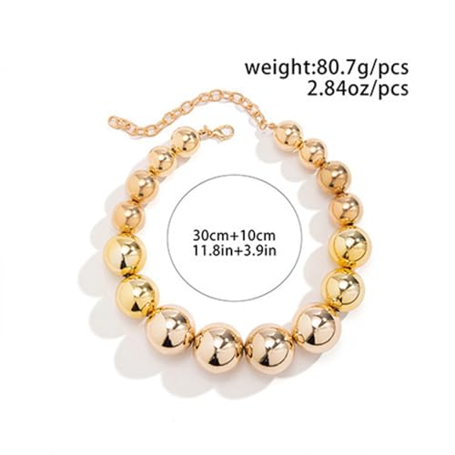 Jumwrit Dainty Big Ball Beaded Choker Necklace Boho Chunky Bib Chain Necklace Hip Hop Punk Statement Heavy Necklace Accessories for Women (Gold)