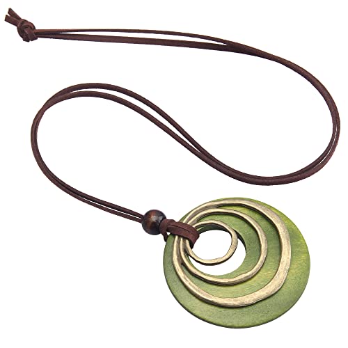 Boho Leather Necklace with Wooden Pendant