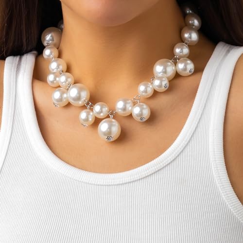 Pearl Necklaces for Women Chunky Pearl Necklace Statement Big Pearl Choker Necklaces Pearl Beaded Necklace Wedding Party Jewelry (pearl)