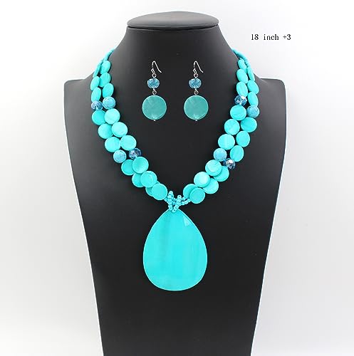 Jules D. Big Teardrop Pendant Necklaces for Women Colorful Beaded Necklaces Statement Set for Holiday. (Turquoise)
