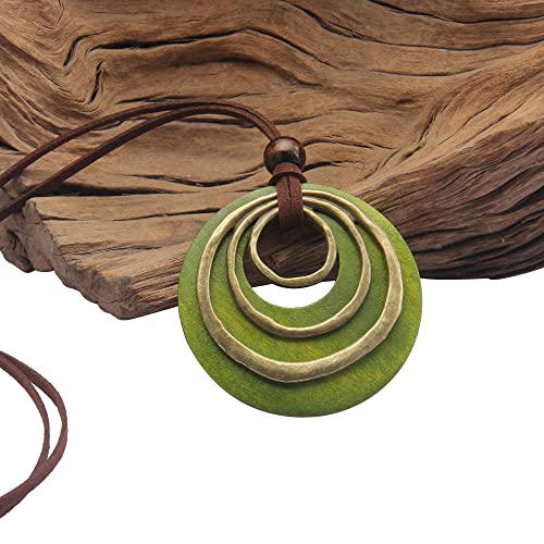 Boho Leather Necklace with Wooden Pendant