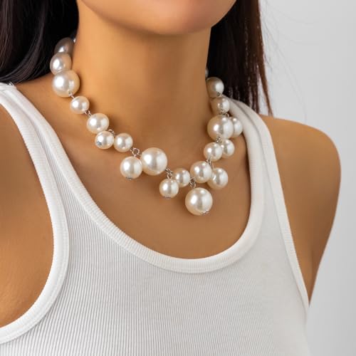 Pearl Necklaces for Women Chunky Pearl Necklace Statement Big Pearl Choker Necklaces Pearl Beaded Necklace Wedding Party Jewelry (pearl)