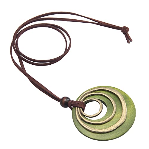 Boho Leather Necklace with Wooden Pendant