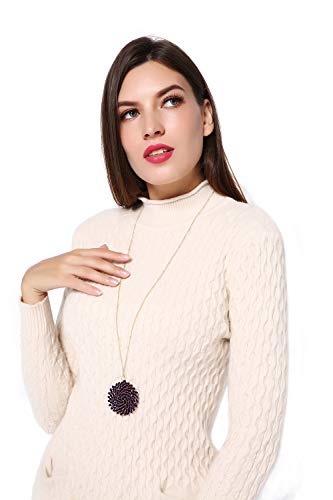 Niumike Handmade Crystal Circle Pendant Necklace for Women Disc Long Statement Necklaces Valentines Mothers Day Gifts for Her (Purple)