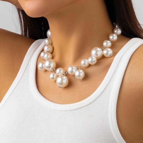 Pearl Necklaces for Women Chunky Pearl Necklace Statement Big Pearl Choker Necklaces Pearl Beaded Necklace Wedding Party Jewelry (pearl)